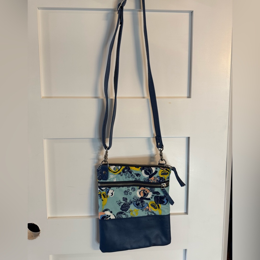 Better Life Bags Mini Blue Leather Floral Detachable Crossbody Strap Purse